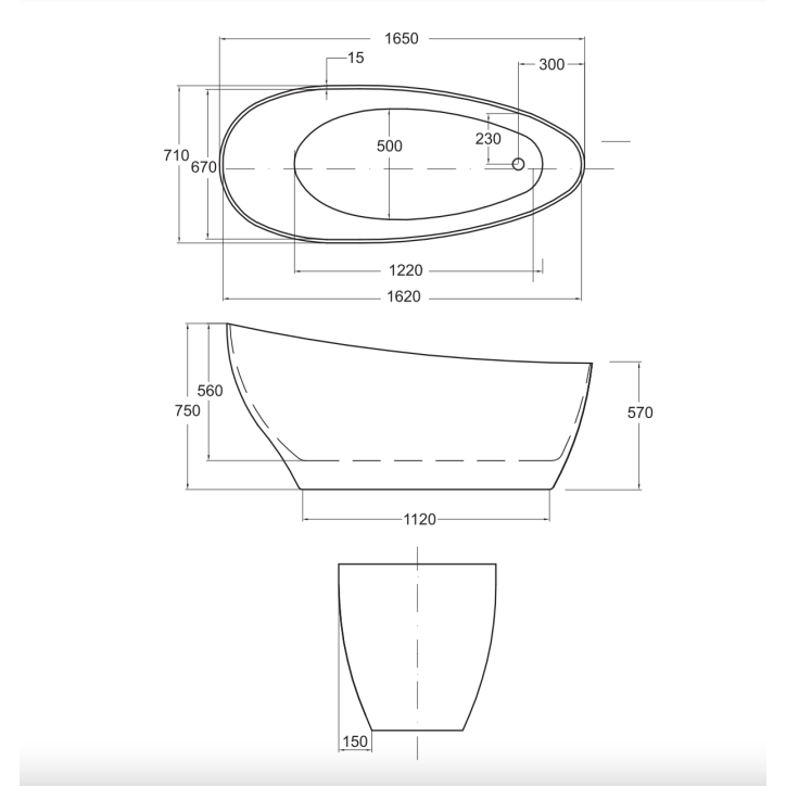 Baignoire îlot KEYA GLAM SILVER 165 x 70 cm