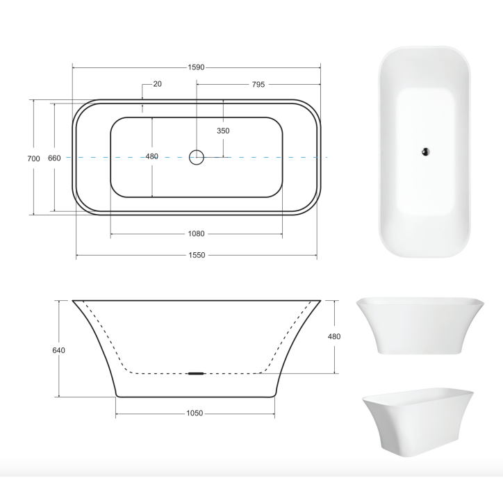 Baignoire îlot ASSOS 160 x 70 cm