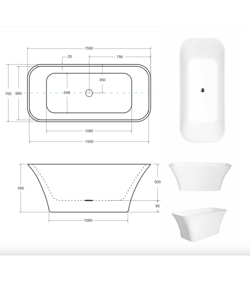 Baignoire îlot ASSOS S-LINE bicolore 160 x 70 cm