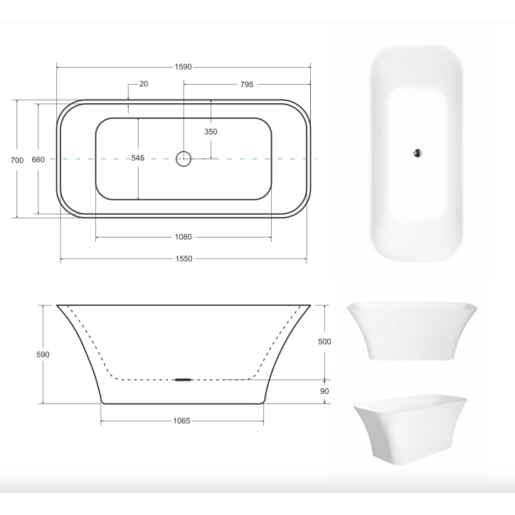 Baignoire îlot ASSOS S-LINE bicolore 160 x 70 cm