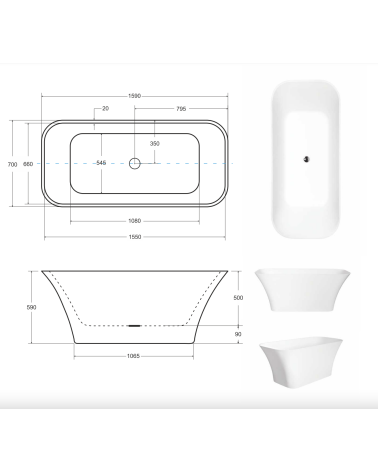 Baignoire îlot ASSOS S-LINE GLAM GOLDEN 160 x 70 cm