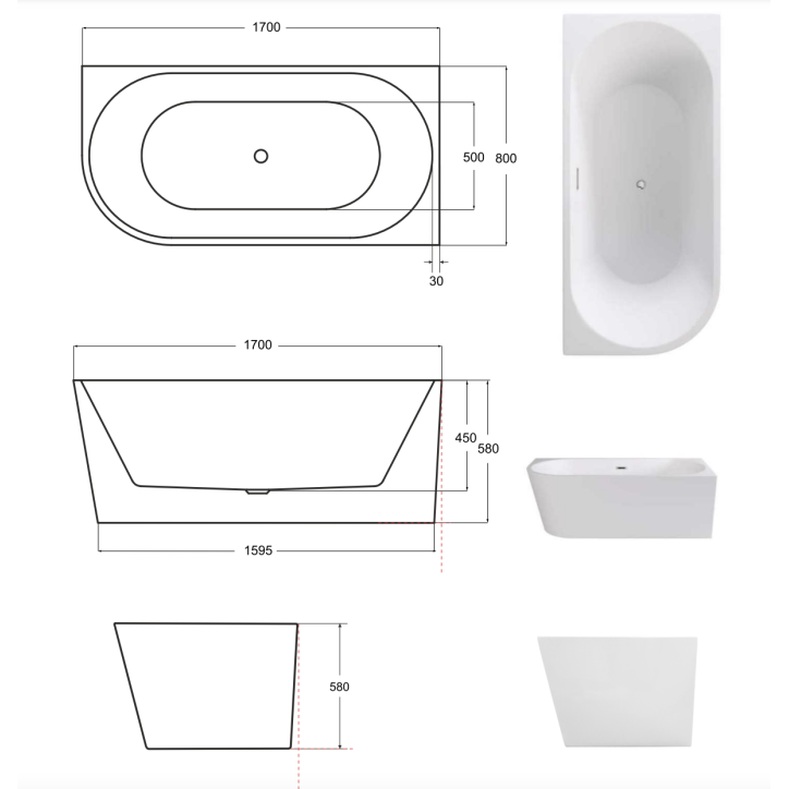 Baignoire îlot ZOYA GLAM GOLDEN angle droit 150x75 cm/170x80 cm