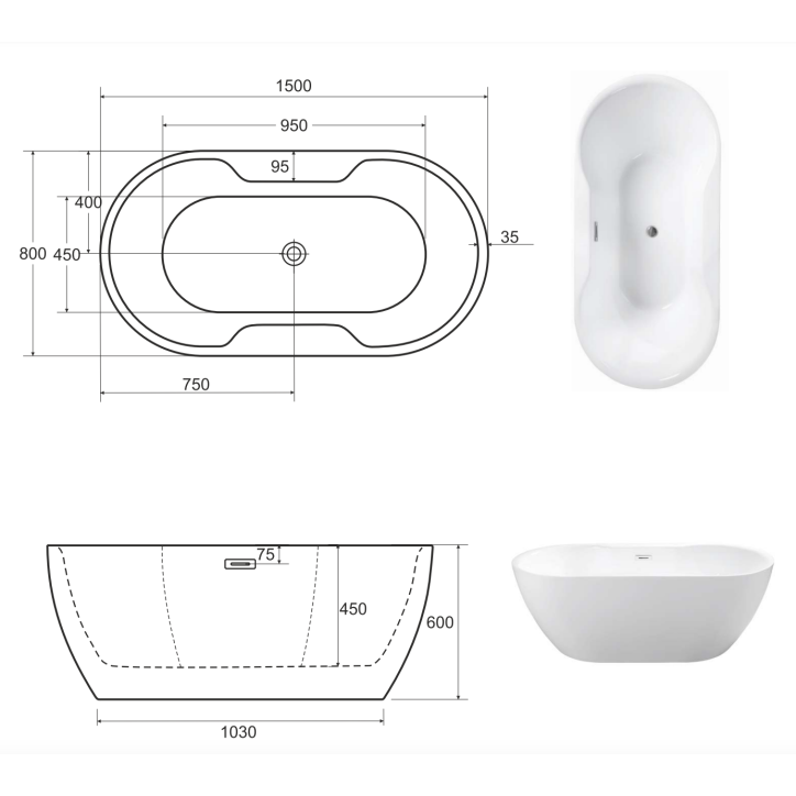 Baignoire îlot NAVIA 140x75 cm,150/160x80 cm Baignoire îlot NAVIA 140x75 cm,150/160x80 cm