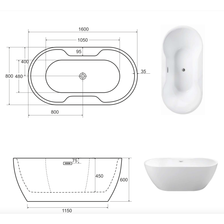 Baignoire îlot NAVIA 140x75 cm,150/160x80 cm Baignoire îlot NAVIA 140x75 cm,150/160x80 cm