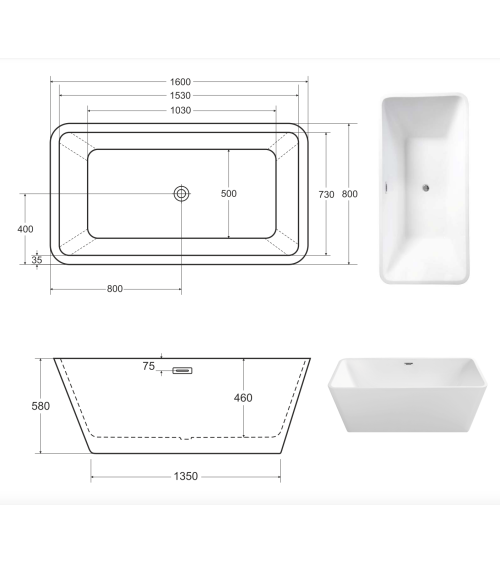Baignoire îlot EVITA 160 x 80 cm