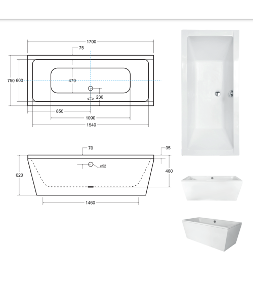 Baignoire îlot VENA 170 x 75 cm