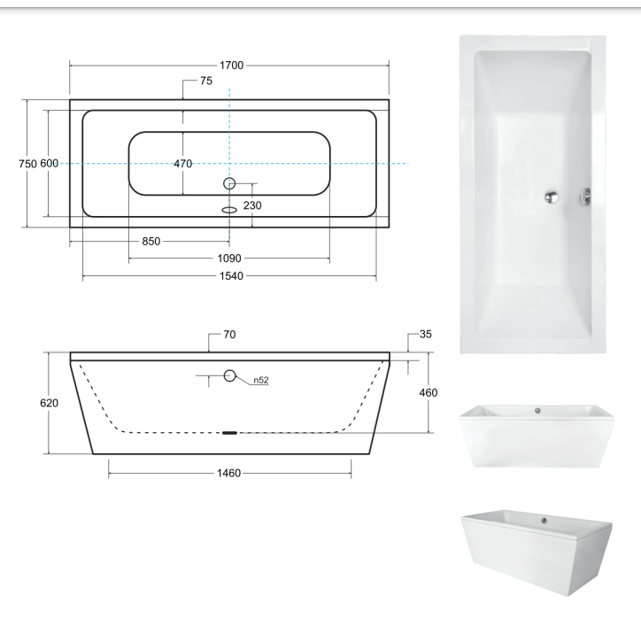 Baignoire îlot VENA 170 x 75 cm Baignoire îlot VENA 170 x 75 cm