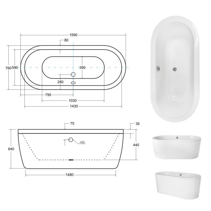 Baignoire îlot VICTORIA 160x75 cm/ 185x83 cm Baignoire îlot VICTORIA 160x75 cm/ 185x83 cm