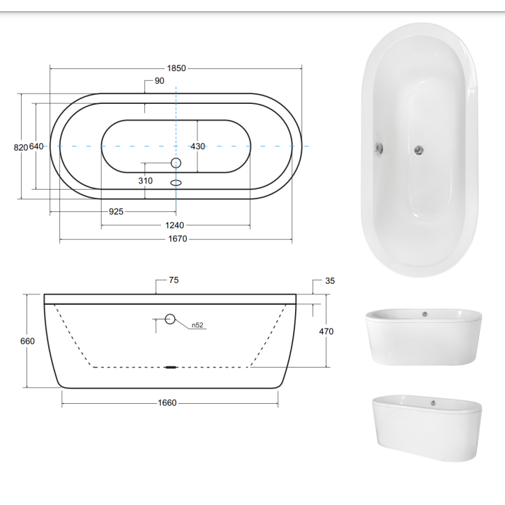 Baignoire îlot VICTORIA 160x75 cm/ 185x83 cm Baignoire îlot VICTORIA 160x75 cm/ 185x83 cm