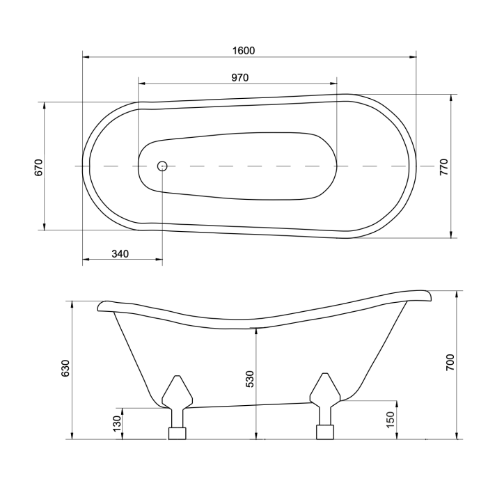 Baignoire îlot OTYLIA GLAM GRAPHITE 160/170 x 77 cm Baignoire îlot OTYLIA GLAM GRAPHITE 160/170 x 77 cm