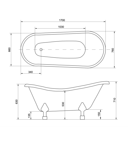 Baignoire îlot OTYLIA GLAM GRAPHITE 160/170 x 77 cm