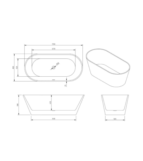Baignoire îlot VISMARA 170x80x58 cm