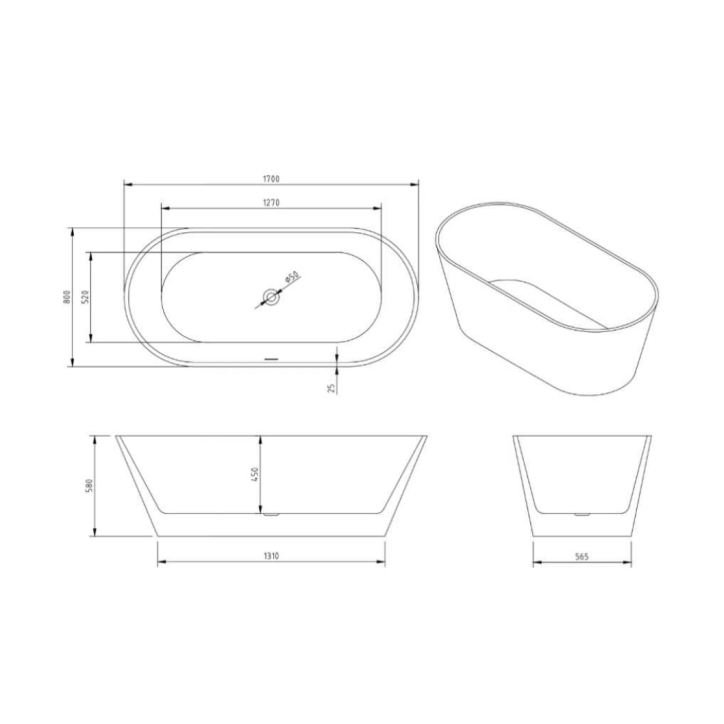 Baignoire îlot VISMARA 170x80x58 cm