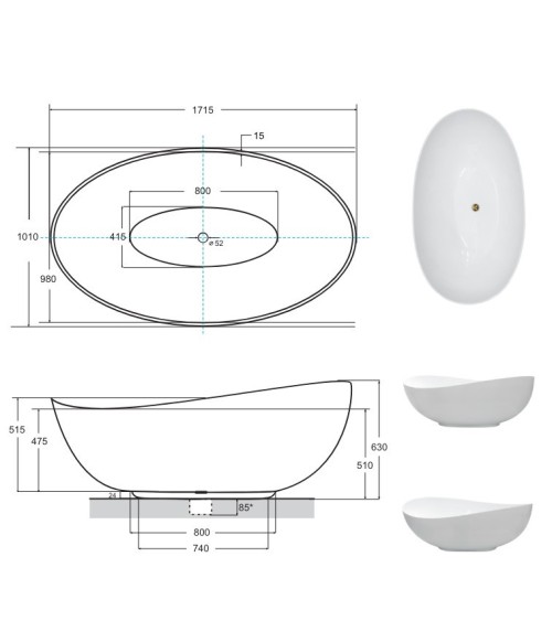 Baignoire îlot SIYA 172 x 100 cm
