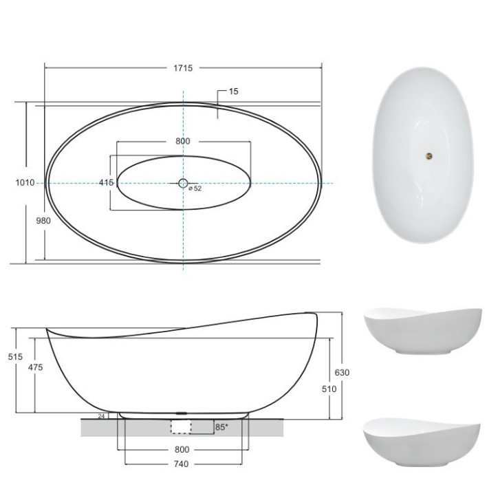 Baignoire îlot SIYA 172 x 100 cm