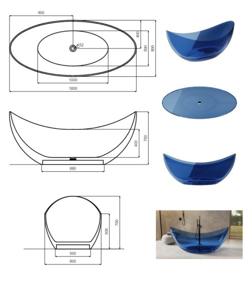 Baignoire îlot AXYA 180x80 cm