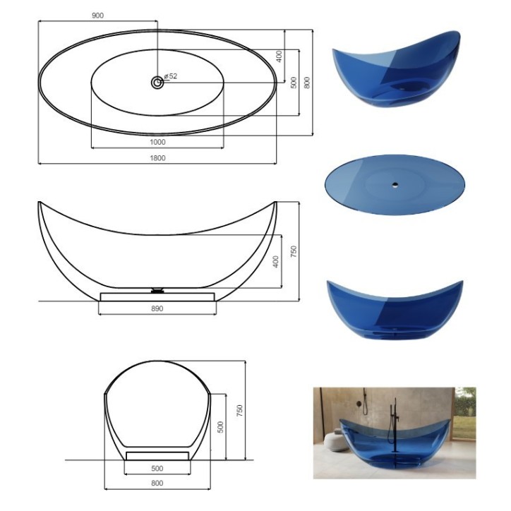 Baignoire îlot AXYA 180x80 cm