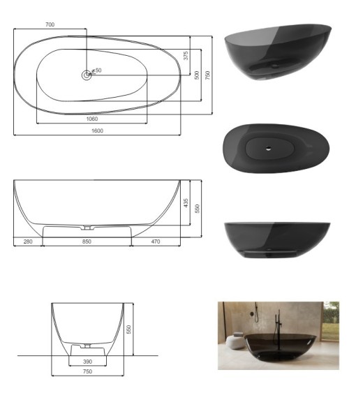 Baignoire îlot XARA 160x75x55cm
