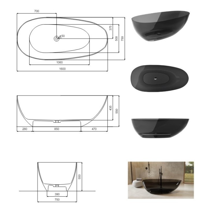 Baignoire îlot XARA 160x75x55cm