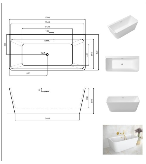 Baignoire VARYA 170x80 x58 cm