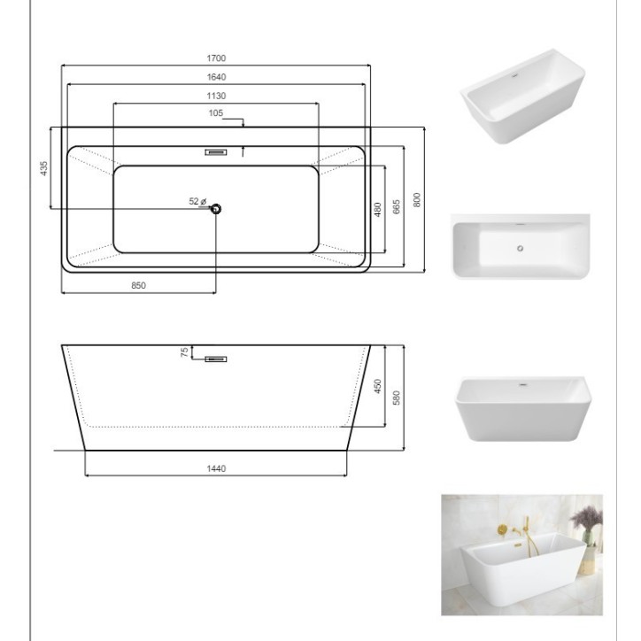 Baignoire VARYA 170x80 x58 cm