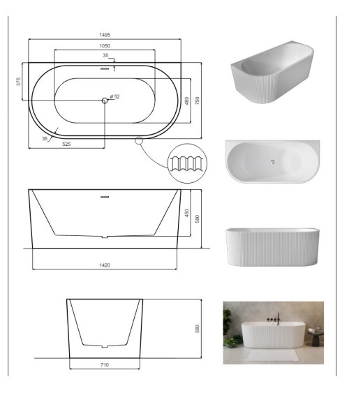 Baignoire LEYA 150x75 x58 cm