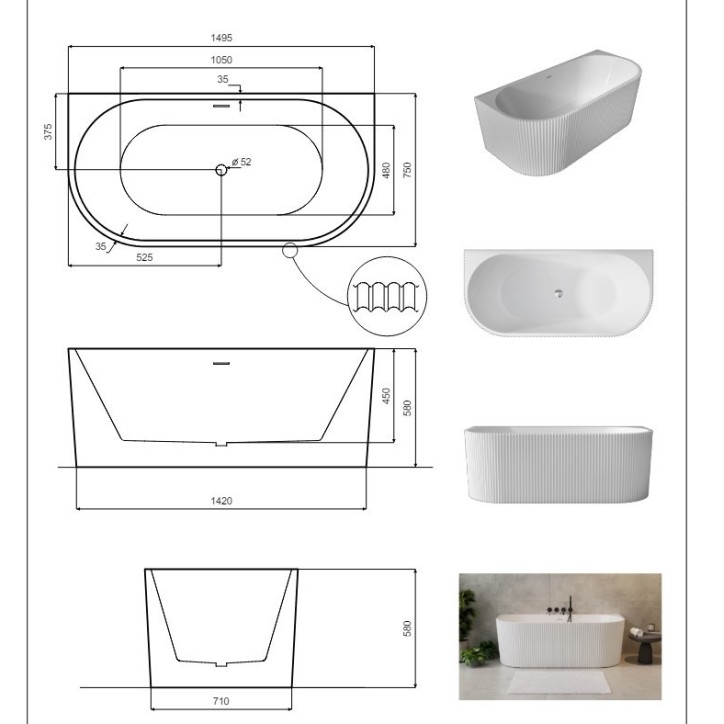 Baignoire LEYA 150x75 x58 cm