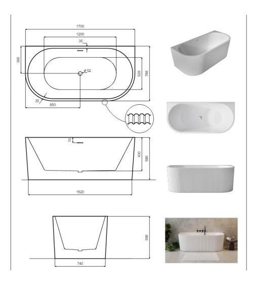 Baignoire LEYA 170x78 x58 cm