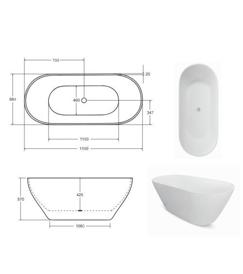 Baignoire îlot MOYA 160 x 70 cm