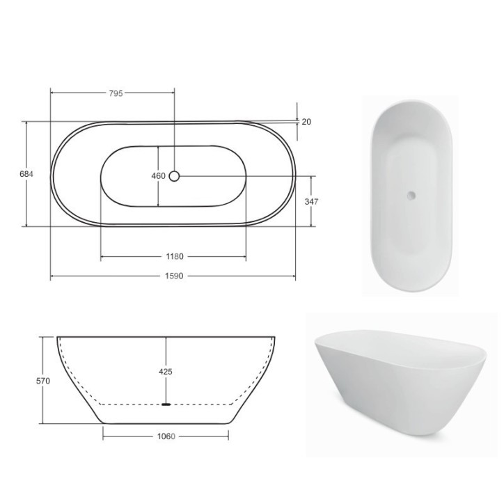 Baignoire îlot MOYA 160 x 70 cm