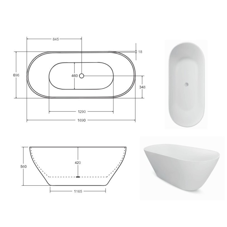 Baignoire îlot MOYA 170 x 70cm