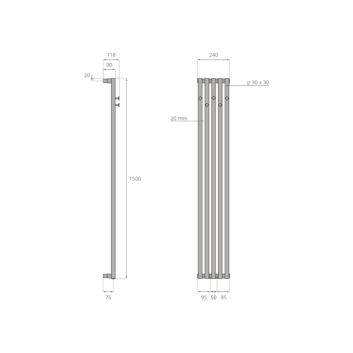 Radiateur suspendu ESTO 150x24cm en plusieurs couleurs Radiateur suspendu ESTO 150x24cm en plusieurs couleurs