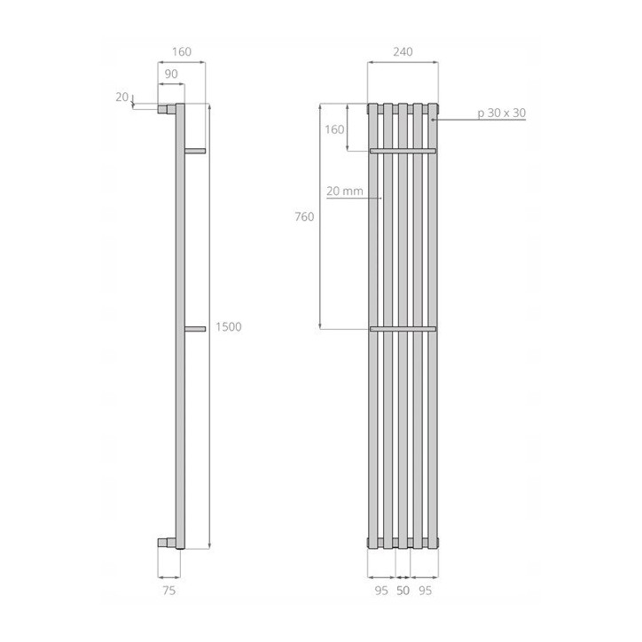 Radiateur suspendu Q-ESTO 150x24cm en plusieurs couleurs Radiateur suspendu Q-ESTO 150x24cm en plusieurs couleurs