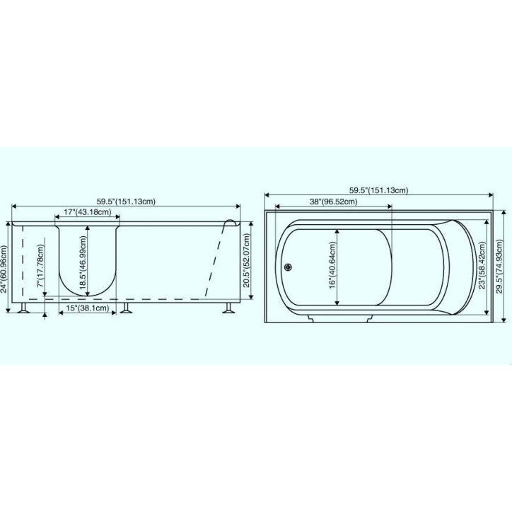 Baignoire à porte KASTRAKI 151x75x61 cm droit ou gauche