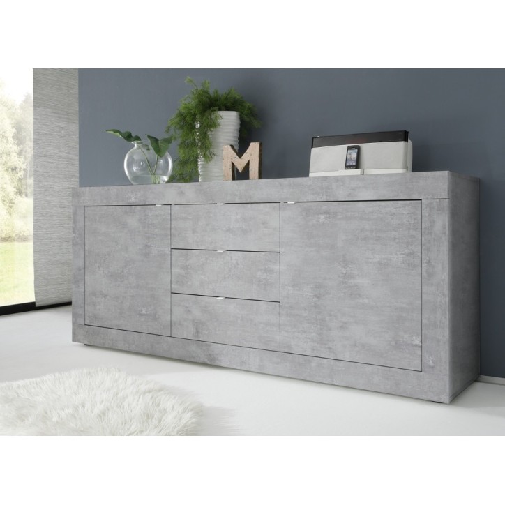 Buffet 2 portes 3 tiroirs BASIC finition béton 210 cm