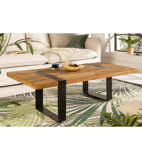 Table basse IRON CRAFT en bois de manguier de 100 cm