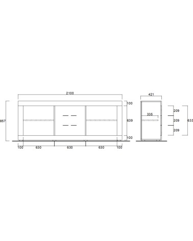 Buffet 2 portes 3 tiroirs BASIC finition béton 210 cm
