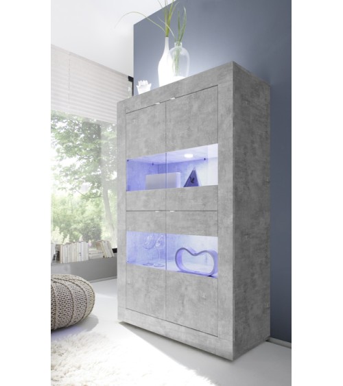 Vitrine 4 portes BASIC finition béton 102/162/43 cm