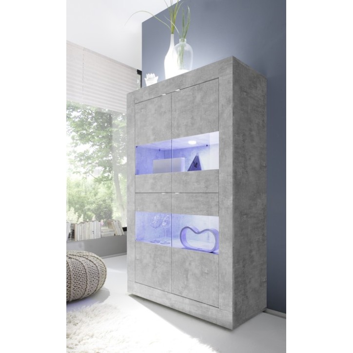 Vitrine 4 portes BASIC finition béton 102/162/43 cm