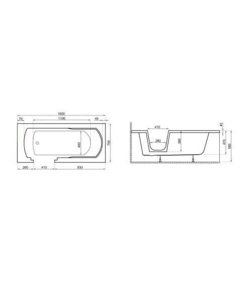 Baignoire à porte ADELAIDE II 160/170/180x75/80x54 cm
