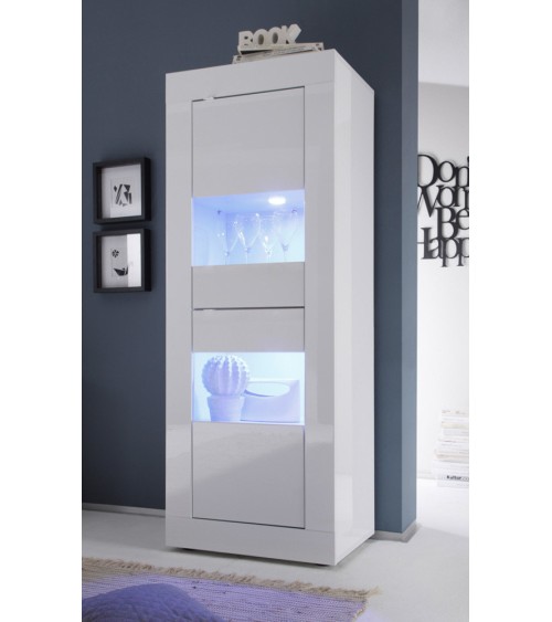 Colonne-vitrine 2 portes BASIC finition blanc laqué 61x162 cm