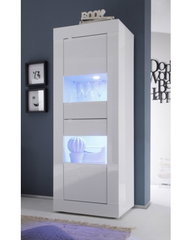 Colonne-vitrine 2 portes BASIC finition blanc laqué 61x162 cm