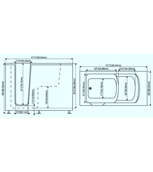 Baignoire à porte AZALAS 129.54*66.04 cm