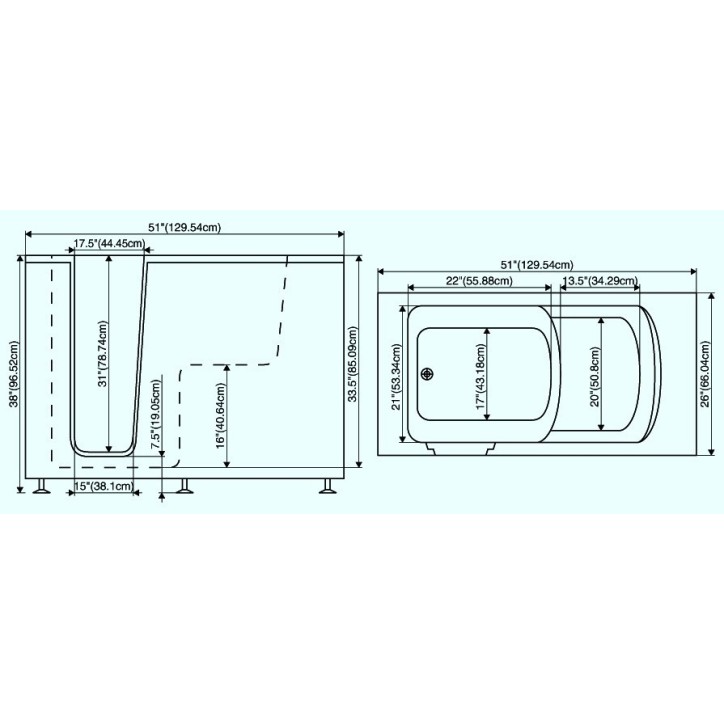 Baignoire à porte AZALAS 129.54*66.04 cm