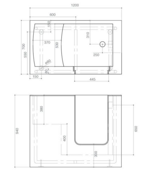 Baignoire à porte DIAMANTE 120 cm
