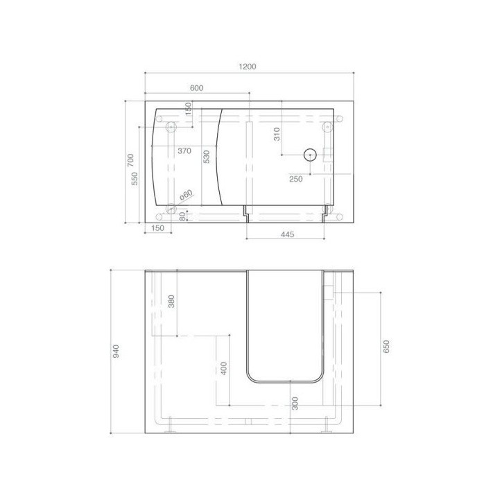 Baignoire à porte DIAMANTE 120 cm