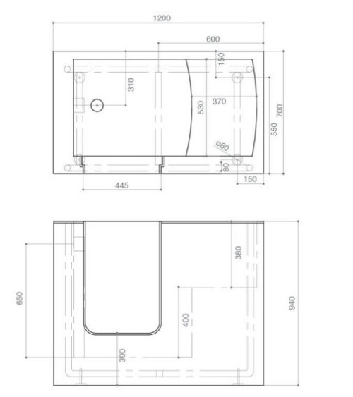 Baignoire à porte DIAMANTE 120 cm