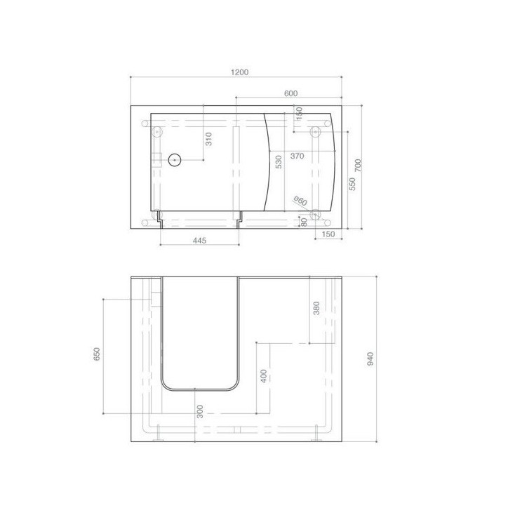 Baignoire à porte DIAMANTE 120 cm