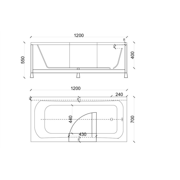 Baignoire à porte PERFECTION 120x70x55cm