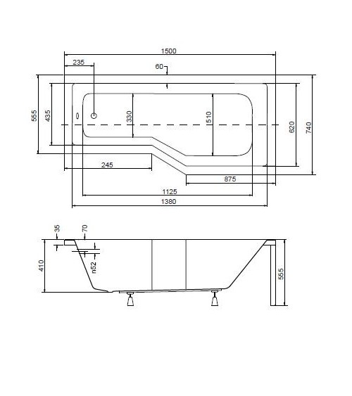 Baignoire asymétrique MATIK II 150 /170 x 75 cm, DROITE